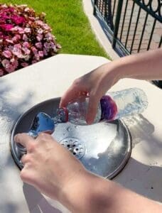 Water fountain beside restrooms in Disneyland Paris