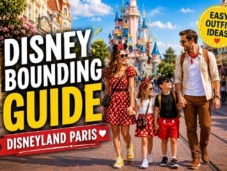 Disneybounding guide at Disneyland Paris with stylish family wearing character inspired outfits near fairytale castle