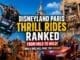 Disneyland Paris thrill rides ranked showing roller coasters, drop rides and guests screaming on the most intense attractions