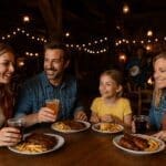 Guests enjoying BBQ meals at Cowboy Cookout Barbecue Disneyland Paris