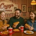 Guests eating hot dogs at Casey's Corner Disneyland Paris