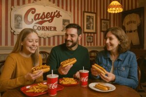 Guests enjoying hot dogs at Casey's Corner