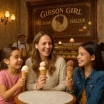 Guests enjoying ice cream treats at Gibson Girl Ice Cream Parlour Disneyland Paris