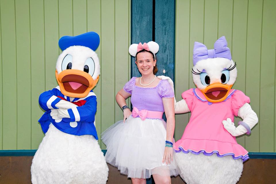 Daisy Duck Disneybound at Disneyland Paris Guest Disneybounding as Daisy Duck with Donald and Daisy at Disneyland Paris