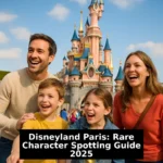 family searching for rare characters at disneyland paris castle background