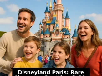 family searching for rare characters at disneyland paris castle background