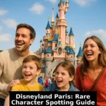 family searching for rare characters at disneyland paris castle background