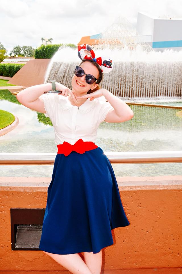 Mary Poppins Disneybound at Disneyland Paris Guest Disneybounding as Mary Poppins in a blue skirt and white blouse at Disneyland Paris