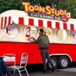 Cartoon-themed snack stand at Toon Studio