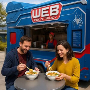 Guests enjoying noodle bowls at the WEB Food Truck