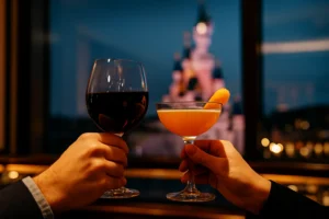 Adults Toasting Cocktails at Disneyland Paris Hotel Bar – Grown-Up Disney Fun