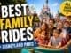 Best family rides at Disneyland Paris with happy parents, children and grandparents enjoying a magical theme park ride together
