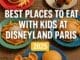 Kid-friendly meals including burgers, churros, pasta, and Mickey waffle served on colourful plates at Disneyland Paris