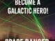 Real-life laser beams with bold text “Become a Galactic Hero! Space Ranger Challenge” promoting Buzz Lightyear Laser Blast tips and high score guide at Disneyland Paris.