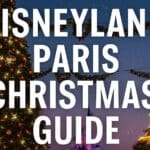 Giant Christmas tree and Sleeping Beauty Castle on Main Street, U.S.A. at Disneyland Paris, sparkling with festive lights and snow, with the text “Disneyland Paris Christmas Guide 2025” overlay