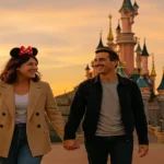 Romantic Couple at Disneyland Paris Castle at Sunset Magical Disney Date