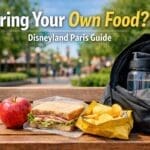 Packed lunch with sandwich apple and water bottle at Disneyland Paris showing what food you can bring into the park