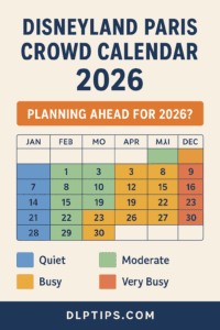 Disneyland Paris Crowd Calendar 2026 with colour-coded crowd levels for planning your visit
