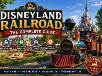 Disneyland Railroad steam train travelling around Disneyland Paris with Sleeping Beauty Castle in the background