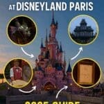 Disneyland Paris Castle with magical overlays highlighting hidden secrets and Easter eggs for Part 1 of the 2025 guide