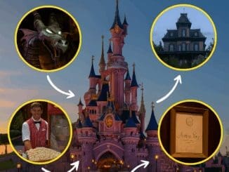 Disneyland Paris Castle with magical overlays highlighting hidden secrets and Easter eggs for Part 1 of the 2025 guide