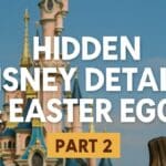 Sleeping Beauty Castle at Disneyland Paris with visual callouts to hidden details, promoting Part 2 of the 2026 Easter eggs guide