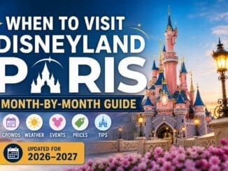 When to visit Disneyland Paris month by month guide showing castle, seasonal atmosphere and tips for crowds, weather, events and prices