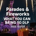 Guests waiting for Disneyland Paris parade and fireworks with text overlay showing rules on what you can bring in 2025.