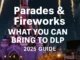 Guests waiting for Disneyland Paris parade and fireworks with text overlay showing rules on what you can bring in 2025.