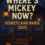 Spooky Frontierland gazebo with lanterns, cobwebs and mist, promoting article about where to find Mickey Mouse at Disneyland Paris in 2025