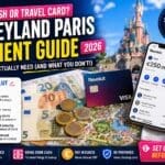 Disneyland Paris payment guide feature image showing Revolut card, euros, mobile banking app and money-saving travel tips for using cards and cash at Disneyland Paris in 2026