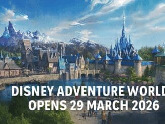 Concept art of Disney Adventure World at Disneyland Paris with Arendelle, mountains, lake and the text ‘Disney Adventure World Opens 29 March 2026