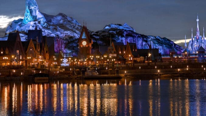 World of Frozen lakeside area at Disney Adventure World