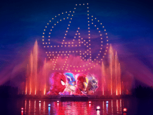 cascade of lights nightime show on lake adventureworld