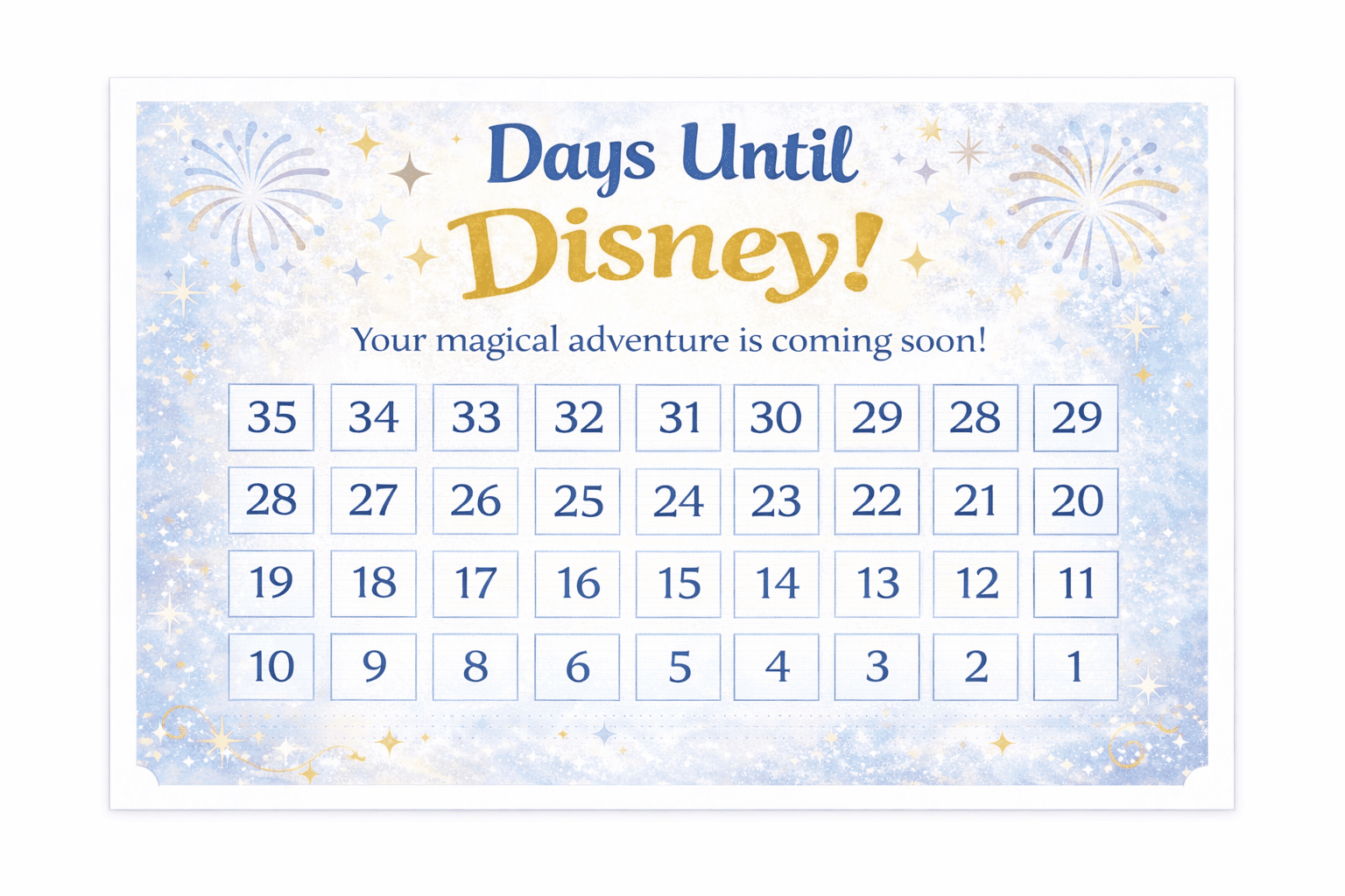 Disney trip countdown calendar printable for kids holiday countdown