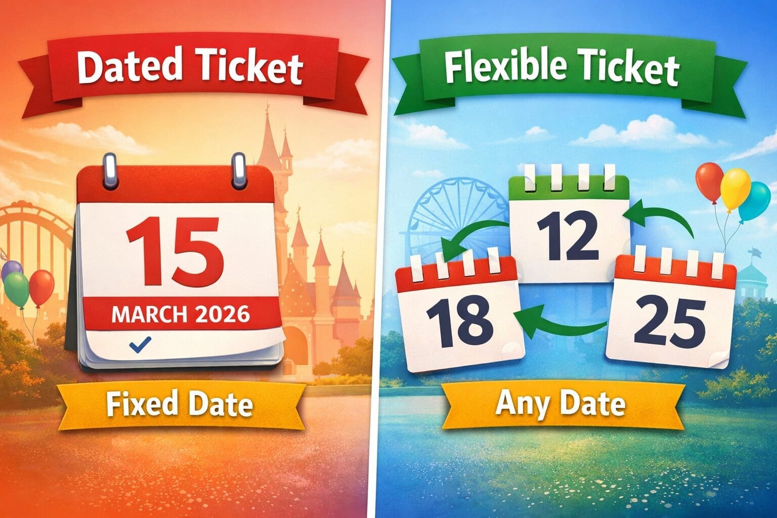 Disneyland Paris ticket price comparison showing savings between dated and flexible tickets