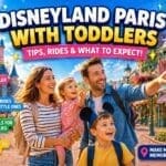 Disneyland Paris with toddlers family guide showing parents and young children enjoying the park with tips, rides and planning advice