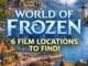 World of Frozen Disneyland Paris style land with Arendelle village, harbour, snowy mountains and ice palace castle