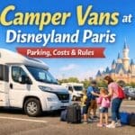 Camper van parking at Disneyland Paris with visitor information for motorhomes