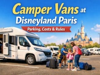 Camper van parking at Disneyland Paris with visitor information for motorhomes