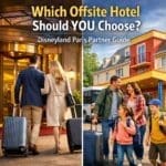 Disneyland Paris partner hotels guide showing family choosing offsite hotel near the parks