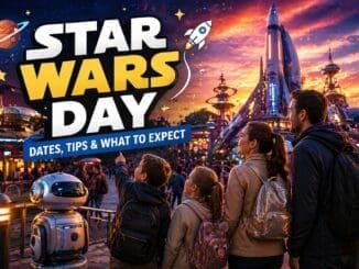 Star Wars Day Disneyland Paris 2026 guide with family in futuristic Discoveryland setting