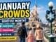 Disneyland Paris January crowds guide with family walking toward castle in winter weather and lower crowds