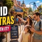 family deciding on theme park fast track and paid extras with queue and priority access area