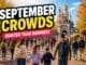 Disneyland Paris September crowds guide showing moderate crowds with relaxed park atmosphere and mild sunny weather