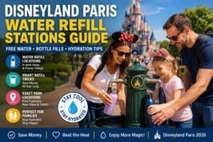 Discover the best Disneyland Paris water refill stations, free drinking water spots, bottle refill tips, restaurant tricks and summer hydration advice for families visiting the parks.