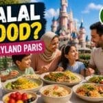 Halal food options at Disneyland Paris with vegetarian and seafood meals and family dining scene