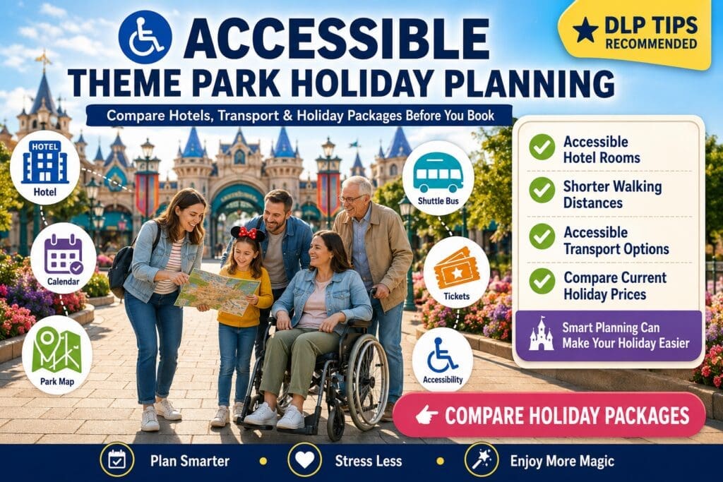 Family planning an accessible Disneyland Paris holiday with hotel, transport and park access information