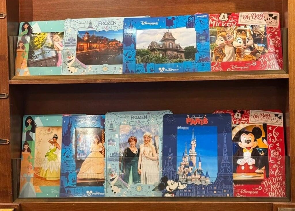 selection of themed photoframes available to buy at disneyland paris